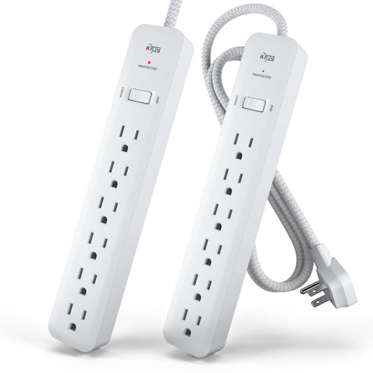 KMC Surge Strip 6 — 6-Outlet Surge Protector, White (2-Pack)
